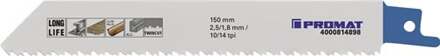 Promat/Tecwerk Reciprozaagblad | lengte 150 mm breedte 19 mm | tandverdeling TPI 10/14 2,5/1,8 mm | gefreesd, getordeerd | 5 stuks / kaart