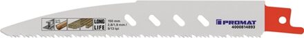 Promat/Tecwerk Reciprozaagblad | lengte 150 mm breedte 19 mm | tandverdeling TPI 9/13 2,8/1,9 mm | gefreesd, getordeerd | 5 stuks / kaart - 4000814893
