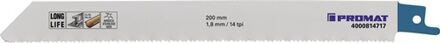 Promat/Tecwerk Reciprozaagblad | lengte 200 mm breedte 19 mm | tandverdeling TPI 14 1,8 mm | gefreesd, golvend | 5 stuks / kaart - 4000814717