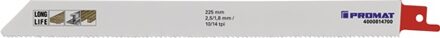 Promat/Tecwerk Reciprozaagblad | lengte 225 mm breedte 19 mm | tandverdeling TPI 10/14 2,5/1,8 mm | gefreesd, getordeerd | 5 stuks / kaart