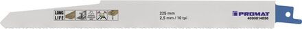 Promat/Tecwerk Reciprozaagblad | lengte 225 mm breedte 22 mm | tandverdeling TPI 10 2,5 mm | gefreesd, golvend | 3 stuks / kaart - 4000814896