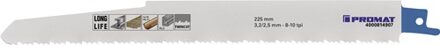 Promat/Tecwerk Reciprozaagblad | lengte 225 mm breedte 22 mm | tandverdeling TPI 8/10 3,2/2,5 mm | gefreesd, getordeerd | 3 stuks / kaart - 4000814907