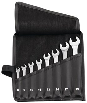Promat/Tecwerk Ring-steeksleutelset | 8 delig sleutelwijdte 8-19 mm | model A chroom-vanadiumstaal | in roltas - 4000823723
