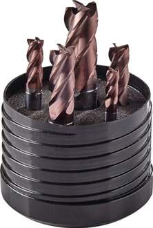 Promat/Tecwerk Schachtfrees-set | DIN 6527 L | d. 6/8/10/12/16 mm snedeaantal 4 | VHM TiAIN | 5-delig kunststofbox - 4000866361