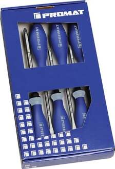 Promat/Tecwerk Schroevendraaierset | 6-delig sleuf / PH | 3-componentengreep | 6-kant-mes / aanzet - 4000827130