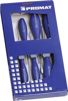 Promat/Tecwerk Schroevendraaierset | 6-delig sleuf / PZD | 3-componentengreep | 6-kant-mes / aanzet - 4000827131