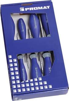 Promat/Tecwerk Schroevendraaierset | 7-delig sleuf / PH / PZD | 3-componentengreep | 6-kant-mes / aanzet - 4000827132
