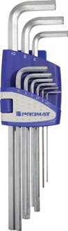 Promat/Tecwerk Set haakse zeskantschroevendraaier | 9-delig kunststof houder | SW 1,5-10 mm | extra lang S2-staal - 4000825122