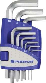 Promat/Tecwerk Set haakse zeskantschroevendraaier | 9-delig kunststof houder | SW 1,5-10 mm | kort - 4000825121