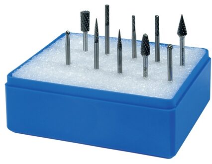 Promat/Tecwerk Set kleine stiftfrezen | schacht-d. 3 mm 10-delig | hardmetaal | vertanding kruis kunststof cassette - 4000868789