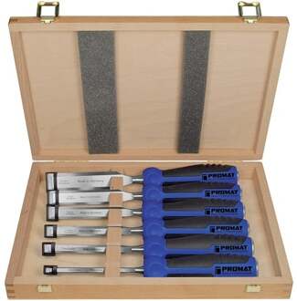 Promat/Tecwerk Steekbeitelset | 6,10,12,16,20,26 mm | 2-componentengreep | 6-delig | houten kist - 4000815234