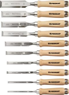 Promat/Tecwerk Steekbeitelset | 6,8,10,12,16,20,22,24,26,30 mm | heft van wit beukenhout Ulm vorm | 10-delig | doos - 4000815371
