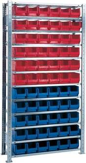 Promat/Tecwerk Stellingkast | H2000xB1000xD300 mm | basistelling | 12 stalen legplanken | 30 x MK4 blauw | 36 x MK4 rood - 9000449846