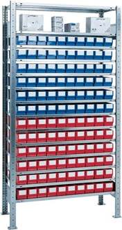 Promat/Tecwerk Stellingkast | H2000xB1000xD400 mm | basistelling | 12 stalen legplanken | 60 x 3 blauw | 60 x 3 rood - 9000449886