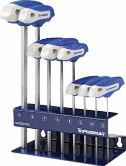 Promat/Tecwerk Stiftsleutelset | 8-delig SW 2-10 | met dwarsgreep | in werkbankstandaard - 4000825000