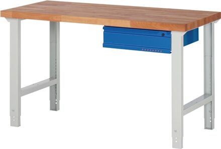 Promat/Tecwerk Werkbank | serie BK 650 | B1500xD700xH790-1140mm beukenh. massief | lichtgrijs RAL7035 gentiaanblauw RAL5010 | 1 lade - 9000425516