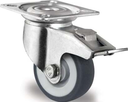 Promat/Tecwerk Zwenkwiel met totale rem van | Wiel-Ø 100 mm | draagvermogen 100 kg | mit bevestigingsplaat glijlager | rubber grijs - 3000276043