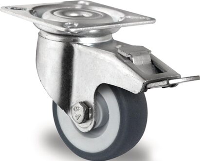 Promat/Tecwerk Zwenkwiel met totale rem van | Wiel-Ø 75 mm | draagvermogen 75 kg | mit bevestigingsplaat glijlager | rubber grijs - 3000276017