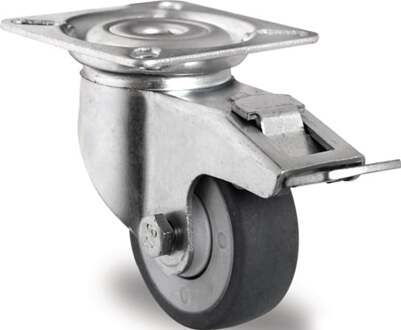 Promat/Tecwerk Zwenkwiel met totale rem van | Wiel-Ø 75 mm | draagvermogen 75 kg | mit bevestigingsplaat kogellager | rubber grijs - 3000276050