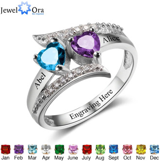 Promise Ring Custom Birthstone Ring Engrave Name 925 Sterling Silver Heart Lover's Rings Personalised Gift (JewelOra RI102499 )