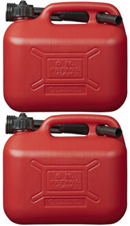 ProPlus 2x Rode jerrycans/watertanks/benzinetanks 5 liter - Voor water en benzine - Jerrycans/watertanks voor onderweg of op de camping