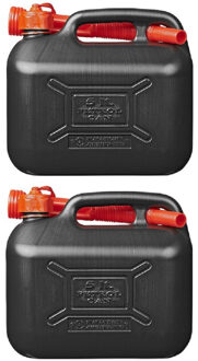 ProPlus 2x Zwarte jerrycans/watertanks/benzinetanks 5 liter - Voor water en benzine - Jerrycans/watertanks voor onderweg of op de camping