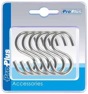 ProPlus 6x S-haken/ophanghaken verchroomd staal 4 mm 4,4 x 2,1 cm - Ophanghaakjes tent/camper/caravan accessoires