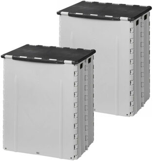 ProPlus Afvalbak met deksel - 2x - kunststof - grijs - opvouwbaar - 25 x 31 x 38 cm - 35 liter