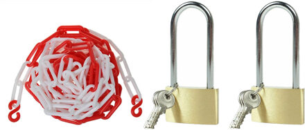 ProPlus Afzetketting met 2 hangsloten - rood/wit - 5 meter - kunststof - markeerketting - afzetting