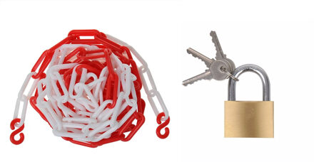 ProPlus Afzetketting met 2x hangsloten van 40 mm - rood/wit - 5 meter - kunststof - afzetting