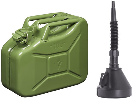 ProPlus Brandstof Jerrycan van metaal - 10 liter - groen - benzine en diesel - met dop en trechter