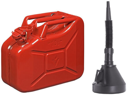 ProPlus Brandstof Jerrycan van metaal - 10 liter - rood - benzine en diesel - met dop en trechter