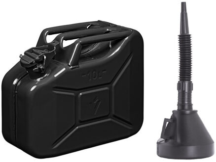 ProPlus Brandstof Jerrycan van metaal - 10 liter - zwart - benzine en diesel - met dop en trechter