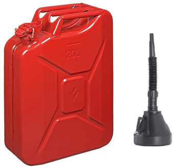 ProPlus Brandstof Jerrycan van metaal - 20 liter - rood - benzine en diesel - met dop en trechter