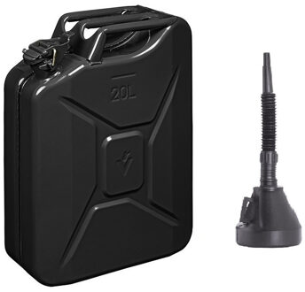 ProPlus Brandstof Jerrycan van metaal - 20 liter - zwart - benzine en diesel - met dop en trechter