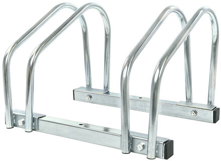 ProPlus Fietsenrek muur/grond standaard - voor 2 fietsen - metaal - 98 x 32 x 26 cm - Fietsenrekken Zilverkleurig