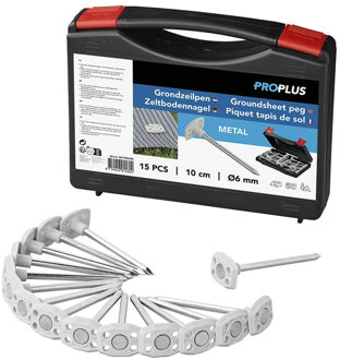 ProPlus Grondzeilpen - 15x stuks - metaal - voor grondzeilen/tenttapijten/tentharing - 10 cm
