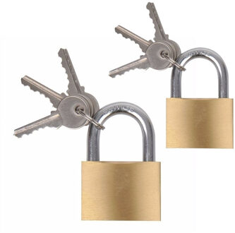 ProPlus Hangsloten / koffersloten set - 2x stuks - maat 40/50 mm - messing - incl 3 sleutels per slot
