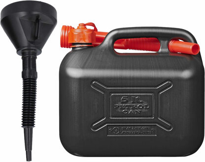 ProPlus Jerrycan zwart voor brandstof van 5 liter met een handige grote trechter