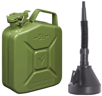 ProPlus Metalen Jerrycan groen voor brandstof van 5 liter met een handige grote schenk trechter
