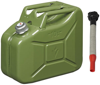ProPlus Metalen jerrycan legergroen voor brandstof met magnetische dop 10 liter incl. grijze schenktuit