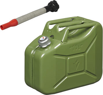 ProPlus Metalen jerrycan legergroen voor brandstof met magnetische dop 10 liter incl. schenktuit