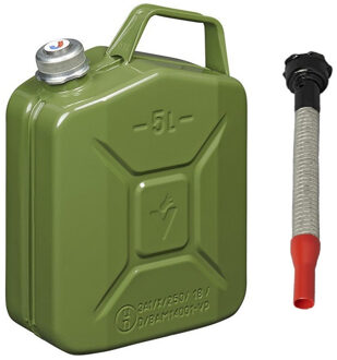 ProPlus Metalen jerrycan - legergroen - voor brandstof - met magnetische dop - 5 liter - incl. schenktuit