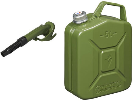 ProPlus Metalen jerrycan legergroen voor brandstof met magnetische dop 5 liter incl. schenktuit