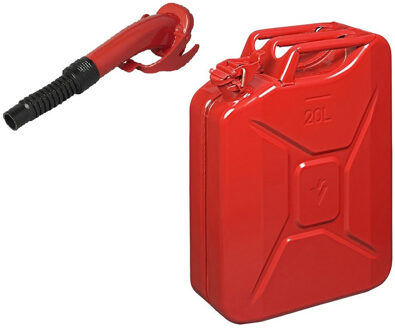ProPlus Metalen jerrycan - rood - voor brandstof - 20 liter - incl. schenktuit van 24 cm