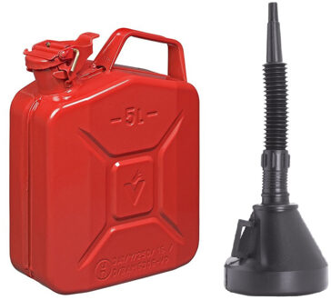 ProPlus Metalen Jerrycan rood voor brandstof van 5 liter met een handige grote schenk trechter