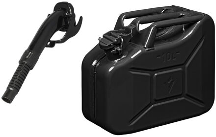ProPlus Metalen jerrycan - zwart - voor brandstof - 10 liter - incl. schenktuit van 24 cm