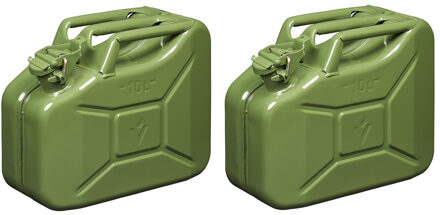 ProPlus Set van 2x stuks metalen jerrycan 10 liter legergroen - geschikt voor brandstof - benzine / diesel