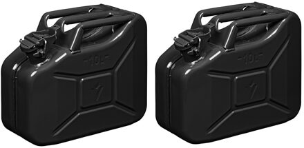 ProPlus Set van 2x stuks metalen jerrycan 10 liter zwart - geschikt voor brandstof - benzine / diesel