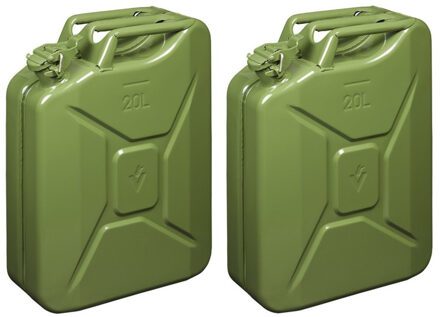 ProPlus Set van 2x stuks metalen jerrycan 20 liter legergroen - geschikt voor brandstof - benzine / diesel